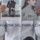 Donna in camicia bianca legge una rivista di moda con la copertina aperta, con il testo sovrapposto "Il Magazine del Parrucchiere".