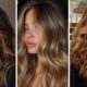 Tre immagini di donne con capelli castani e sfumature balayage.