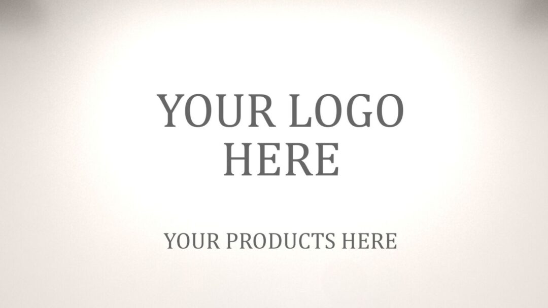 Sfondo chiaro con scritte "Your Logo Here" e "Your Products Here" al centro.