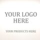 Sfondo chiaro con scritte "Your Logo Here" e "Your Products Here" al centro.