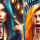 Donna in salone di bellezza confronta la realtà con un’immagine di capelli biondi perfetti, mostrando delusione per il risultato ottenuto.