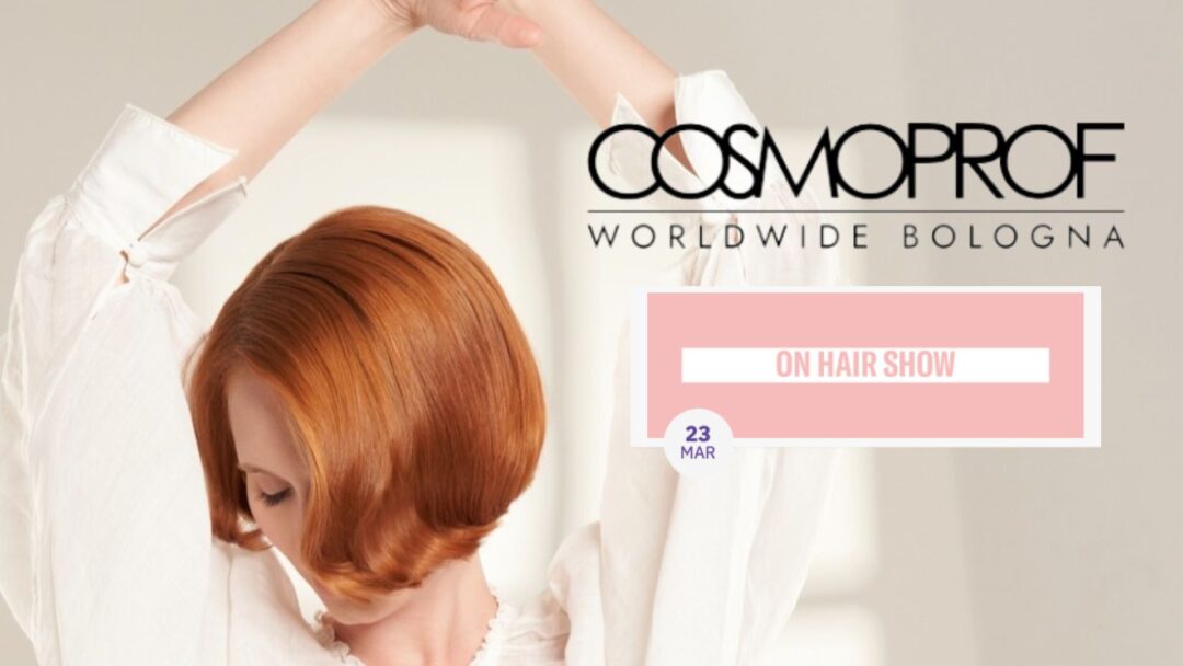 Modella con capelli rossi dal taglio elegante e morbido, immagine promozionale di On Hair Show a Cosmoprof Worldwide Bologna 2025.