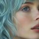 Dettaglio di taglio bixie azzurro pastello su capelli mossi, con riflessi freddi e texture spettinata