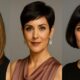 Tre donne over 40 con tagli long bob scalato, pixie cut elegante e french bob, in un salone moderno di Milano.