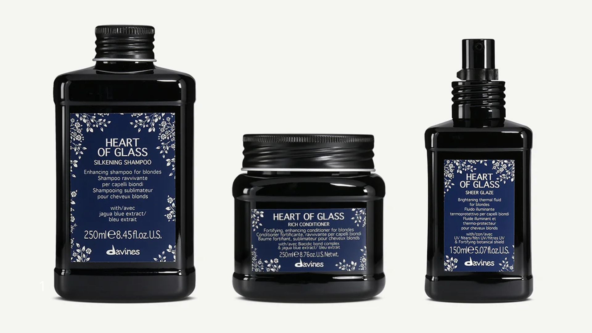 Prodotti Davines Heart of Glass per capelli biondi: shampoo, conditioner e termoprotettore