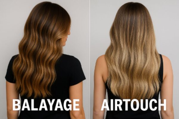 Confronto tra effetto Balayage e Airtouch su capelli lunghi castano chiaro