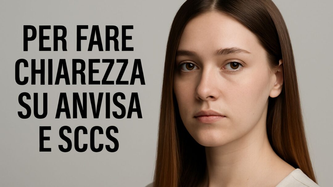 Donna seria con capelli lisci e sguardo deciso, accanto alla scritta "Per fare chiarezza su ANVISA e SCCS"
