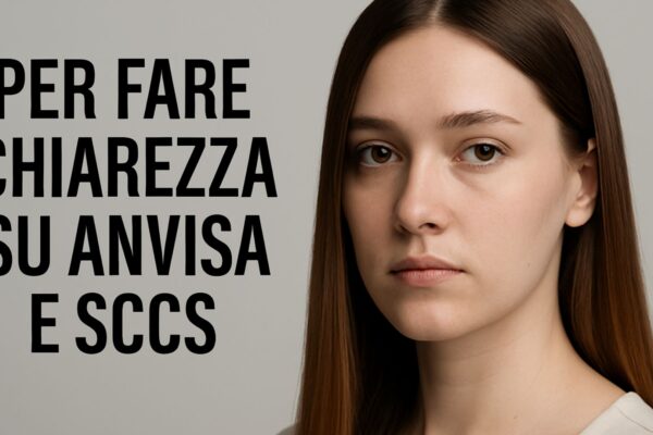 Donna seria con capelli lisci e sguardo deciso, accanto alla scritta "Per fare chiarezza su ANVISA e SCCS"