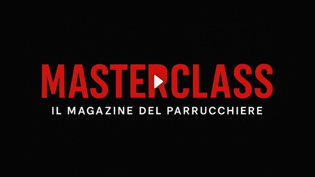 Logo Masterclass TV de Il Magazine del Parrucchiere su sfondo nero con scritta rossa e simbolo play al centro