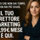 Donna professionale in ufficio accanto al testo “Il tuo direttore marketing a 9,99€/mese è qui”, promozione per parrucchieri su MdP h(AI)r