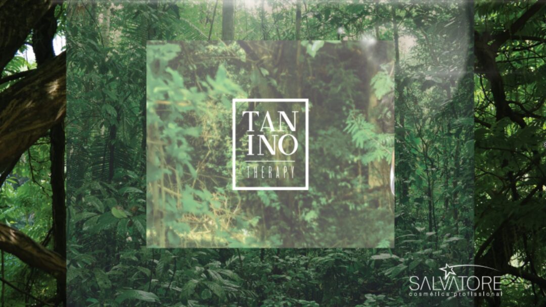 Logo Tanino Therapy su sfondo foresta amazzonica, immagine simbolo della Tanninoplastia come alternativa naturale alla Nanoplastia.