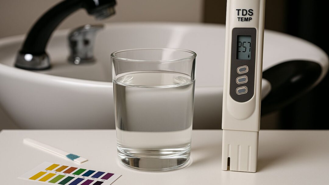 Tecnico in salone analizza l'acqua del lavatesta con strumenti professionali