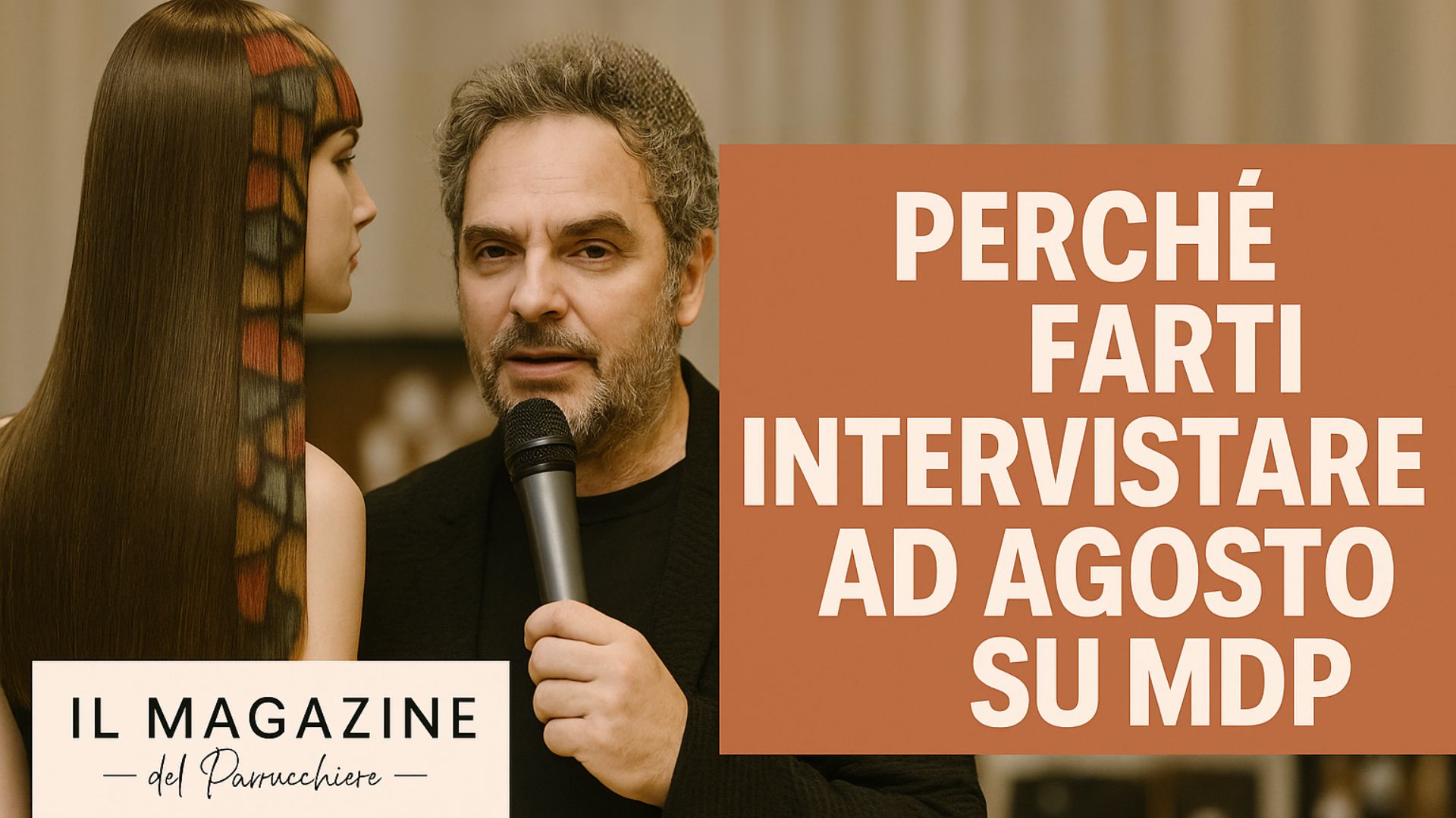 Parrucchiere intervistato da Il Magazine del Parrucchiere all’interno del salone, immagine promozionale per l’intervista Top Player.