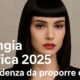 Giovane donna con frangia grafica netta e geometrica, perfettamente pettinata e fotografata in stile moda.