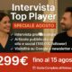 Immagine promozionale di Il Magazine del Parrucchiere che presenta l’offerta speciale “Intervista Top Player” valida fino al 15 agosto, con prezzo scontato a 299€ e bonus in omaggio della Guida Completa all’Airtouch. In primo piano una giornalista intervista un parrucchiere in salone, entrambi sorridenti.