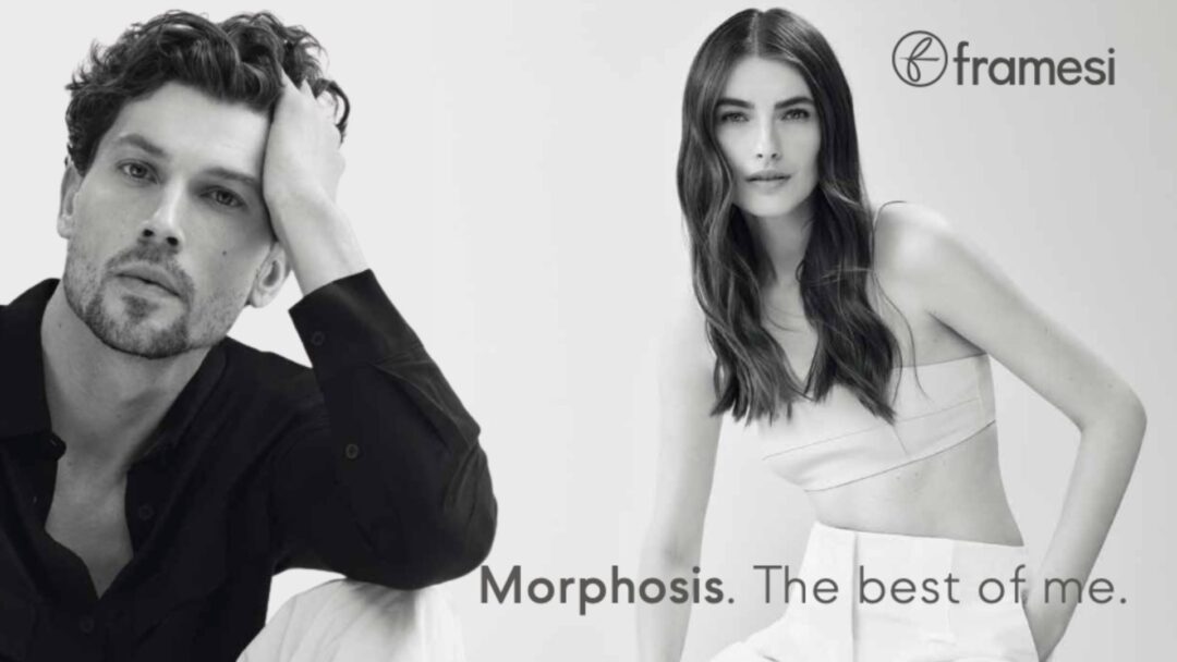 Modella e modello con capelli luminosi e curati, campagna Framesi Morphosis.