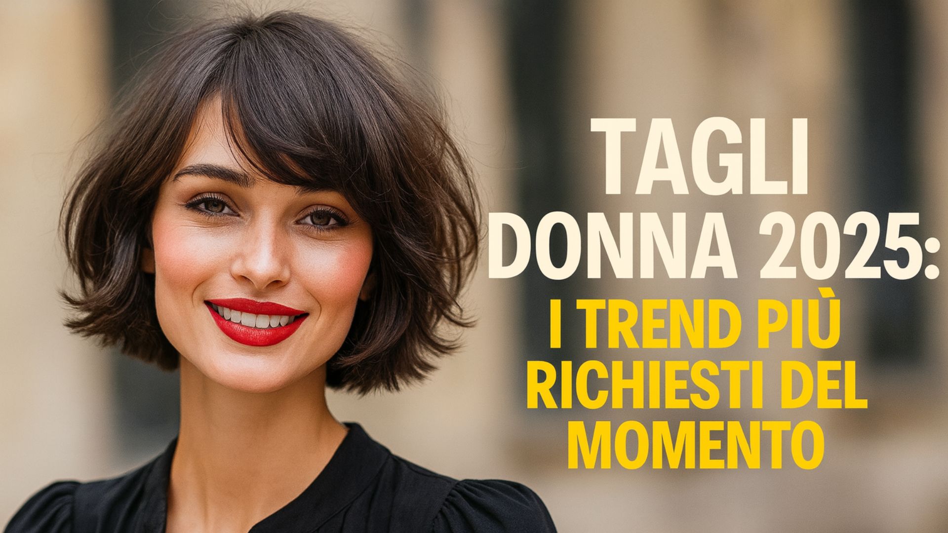 Donna con caschetto mosso e frangia leggera, esempio di taglio di tendenza 2025.