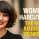 Portrait of a smiling woman with a modern bob haircut, alongside text introducing women’s haircut trends for 2025.