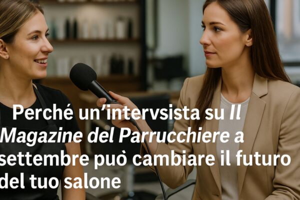 Sara intervista una parrucchiera in salone durante un incontro per Il Magazine del Parrucchiere.