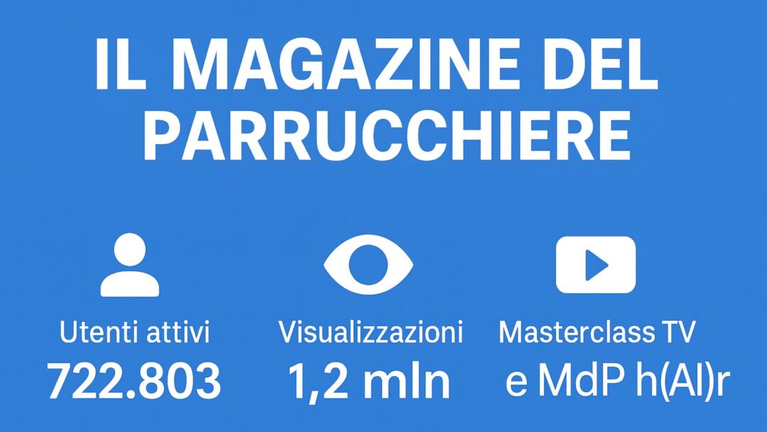 Copertina orizzontale con la scritta “Il Magazine del Parrucchiere”, dati di crescita online e design moderno per Discover.