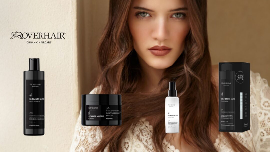 Linea Ultimate Nutris Rover Hair con modella e prodotti Filler Shampoo, Filler Mask, Filler Bond e Biphasic