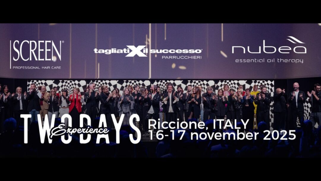 Two Days Experience 2025 a Riccione con SCREEN, tagliatiXilsuccesso e nubeà sul palco davanti al pubblico di parrucchieri.