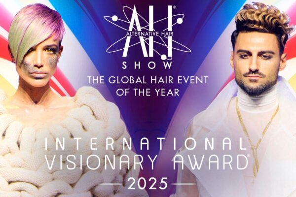 Locandina ufficiale del Vision Hair e International Visionary Award 2025 al Palazzo del Ghiaccio di Milano, evento globale dedicato all’hairstyling e alla creatività.