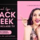 Banner promozionale nero e rosa “BLACK WEEK MASTERCLASS TV” con scritta “Special Offer”, pulsante “NON PERDERE L’OCCASIONE!!!”, handle @il_magazine_del_parrucchiere e modella sorridente che indica verso sinistra su sfondo rosa.