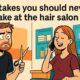comic-style illustration of a frustrated hairstylist and a distracted client talking on the phone in a modern salon