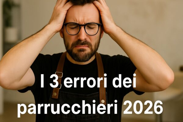 Parrucchiere con le mani tra i capelli in un salone moderno, simbolo degli errori più comuni nel 2026.