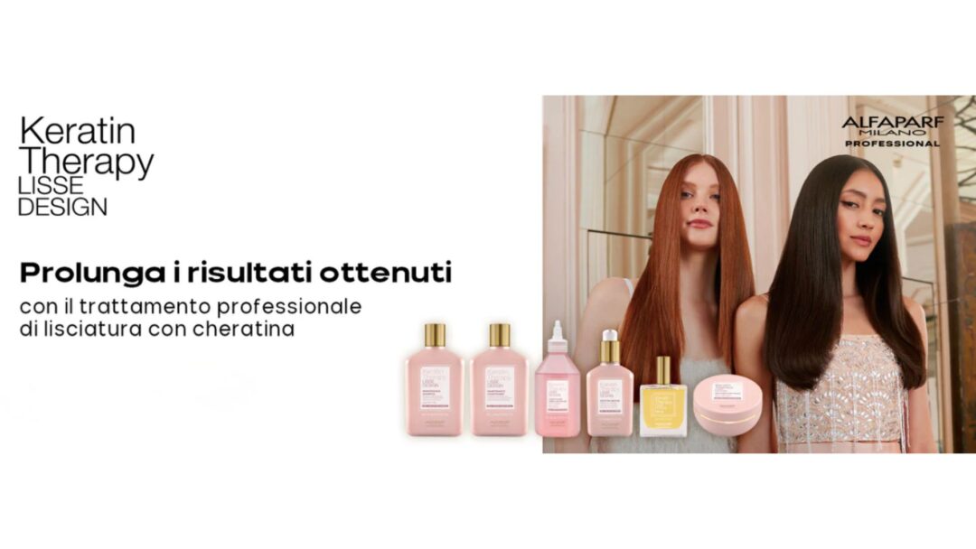 Linea Alfaparf Milano Keratin Therapy Lisse Design per capelli lisci e luminosi, con trattamento alla cheratina professionale.