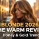 Cover image featuring a woman with honey and gold balayage hair at sunset in the city. Overlay text: "BLONDE 2026: THE WARM REVIVAL - Honey & Gold Trend".