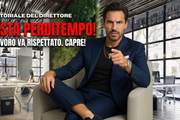 Max Randi, Direttore MDP, con espressione arrabbiata punta il dito verso l'osservatore. Testo grafico rosso e bianco sovraimpresso: "L'EDITORIALE DEL DIRETTORE - BASTA PERDITEMPO! IL LAVORO VA RISPETTATO. CAPRE!"