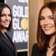 2026 Hair Trends comparison: Golden Globes sharp bob cut versus warm glossy brunette hairstyle. 2026年发型趋势对比:金球奖利落波波头与温暖光泽栗色发型。