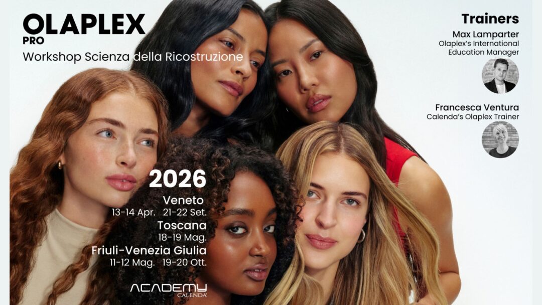 Locandina dei Workshop Olaplex Pro 2026 Scienza della Ricostruzione organizzati da Academy Calenda.