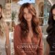 Horizontal editorial triptych showing three premium summer hair color trends on the same woman: Nude Butter Blonde with soft beach waves in a bright salon, Terracotta Copper Red in golden Mediterranean sunlight, and Espresso Glacé dark brown with ultra-glossy shine in an elegant indoor setting.