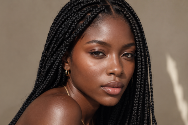 Donna con box braids, treccine afro estive
