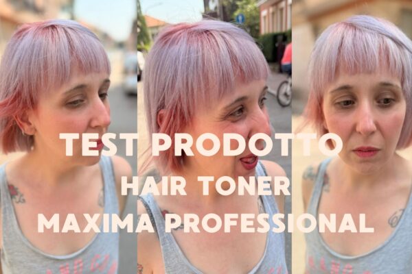 Risultato tonalizzazione con Hair Toner Máxima Professional: shadow roots Blush Pink e lunghezze Silver Ice su taglio corto.