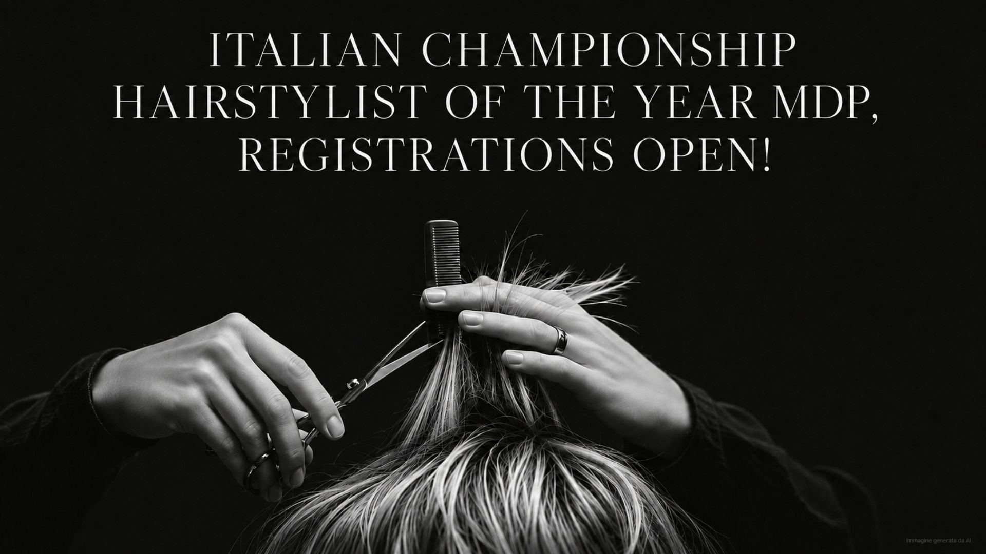 Italian Hairstylist of the Year MDP Championship – hairstylist cutting hair with scissors and comb