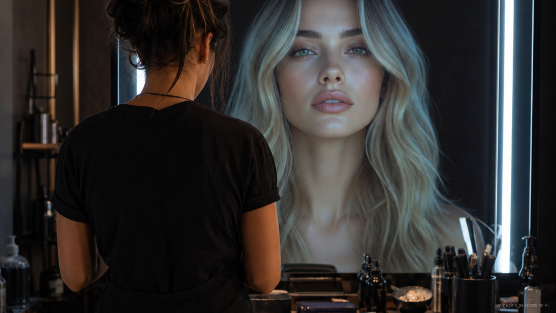 Hairstylist davanti a un’immagine artificiale: trasparenza AI nel settore Hair & Beauty