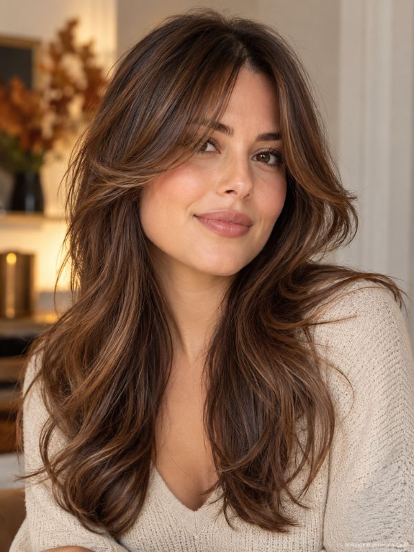 Curtain bangs su capelli mossi con texture naturale