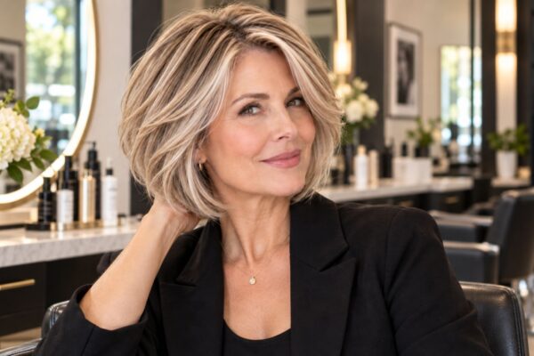 Bob scalato over 50 con volume su capelli fini