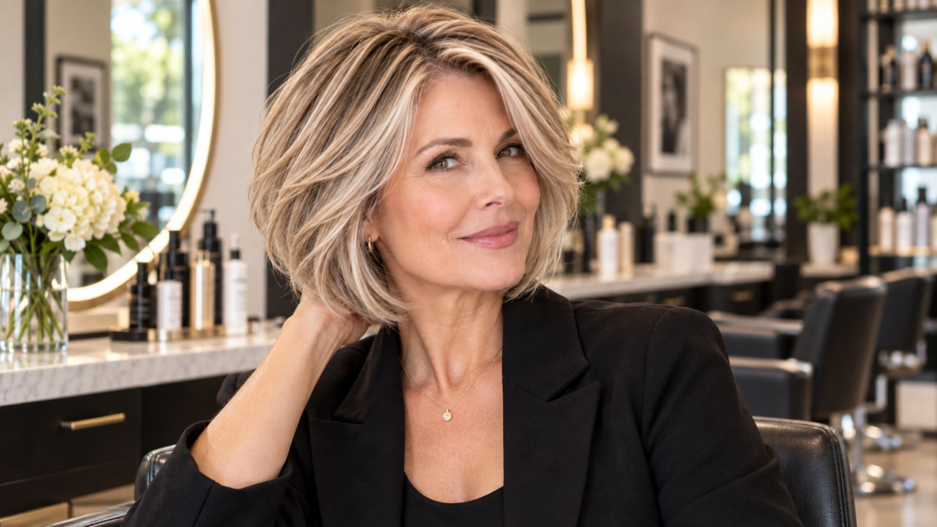 Bob scalato over 50 con volume su capelli fini
