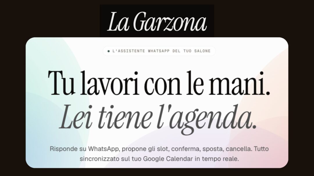 Grafica di presentazione de La Garzona: Tu lavori con le mani, lei tiene l'agenda.