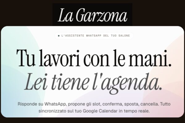 Grafica di presentazione de La Garzona: Tu lavori con le mani, lei tiene l'agenda.