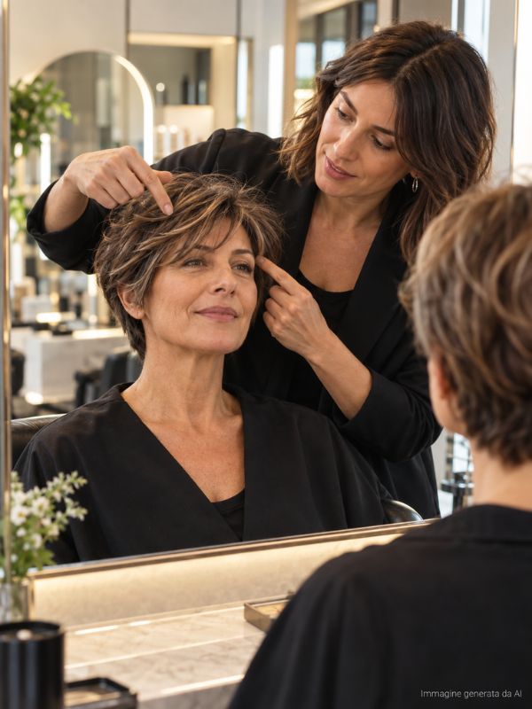 Bixie soft con volume leggero sulla sommità e nuca pulita