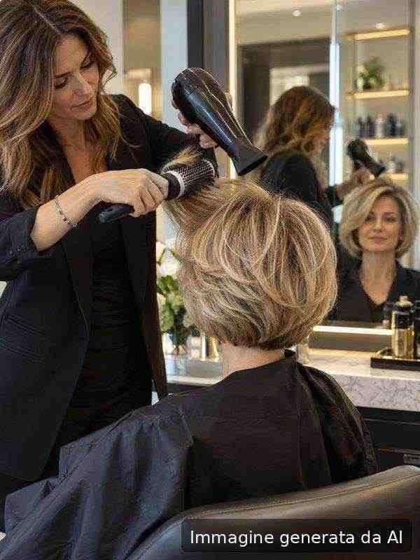 Styling professionale di un bob scalato su capelli fini