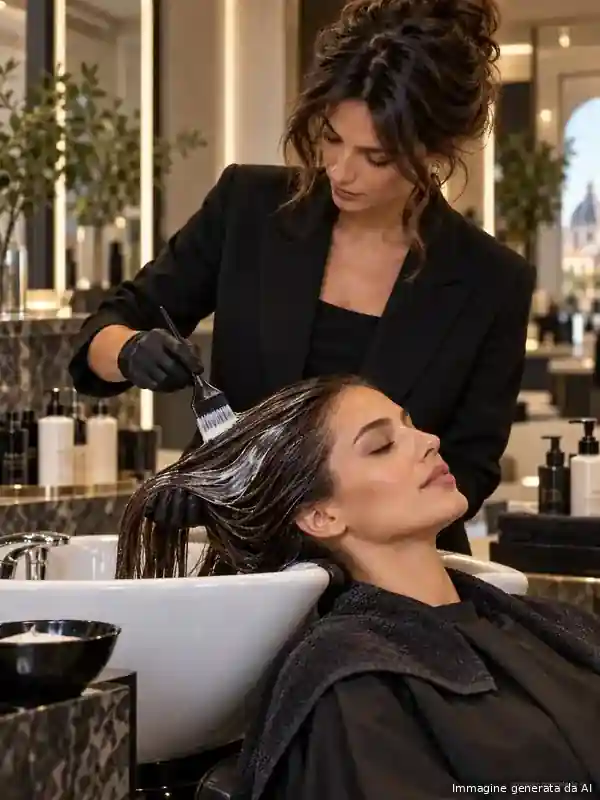 Trattamento di ricostruzione capelli applicato in un salone professionale