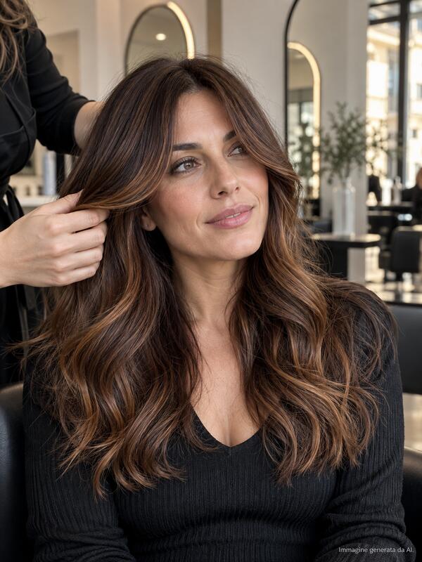 Cinnamon Brunette Soft con riflessi delicati sul viso