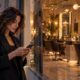 Cliente consulta il telefono prima di entrare in un salone